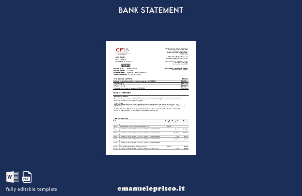 Modello Excel di estratto conto bancario CFSB USA New York in stile verificato
